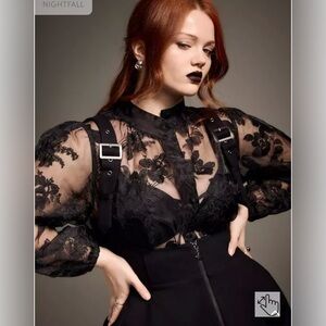 Torrid Nightfall Black Lace Sheer Blouse